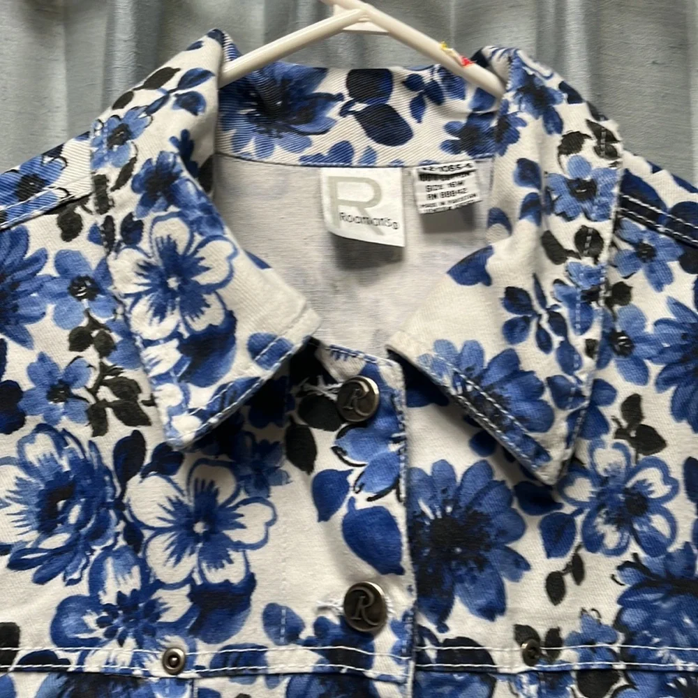 Roaman’s Blue & White Floral Denim Jacket 16W - Picture 4 of 15